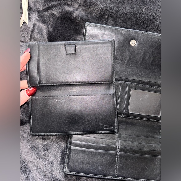 black canvas and leather coach wallet with leather check book - Picture 4 of 4